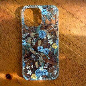 Floral Clear Phone Case for Iphone 14 Pro Max with Blue and Yellow Accents